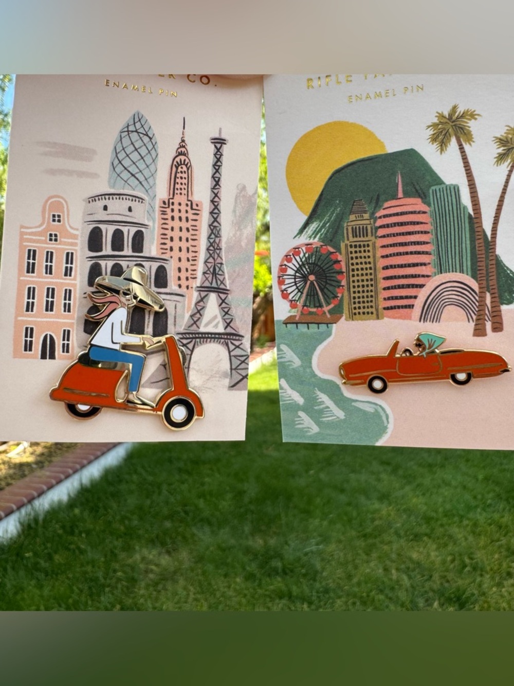 Rifle Paper Co Paris & Los Angeles Enamel Pin Set Travel Collectible NWT